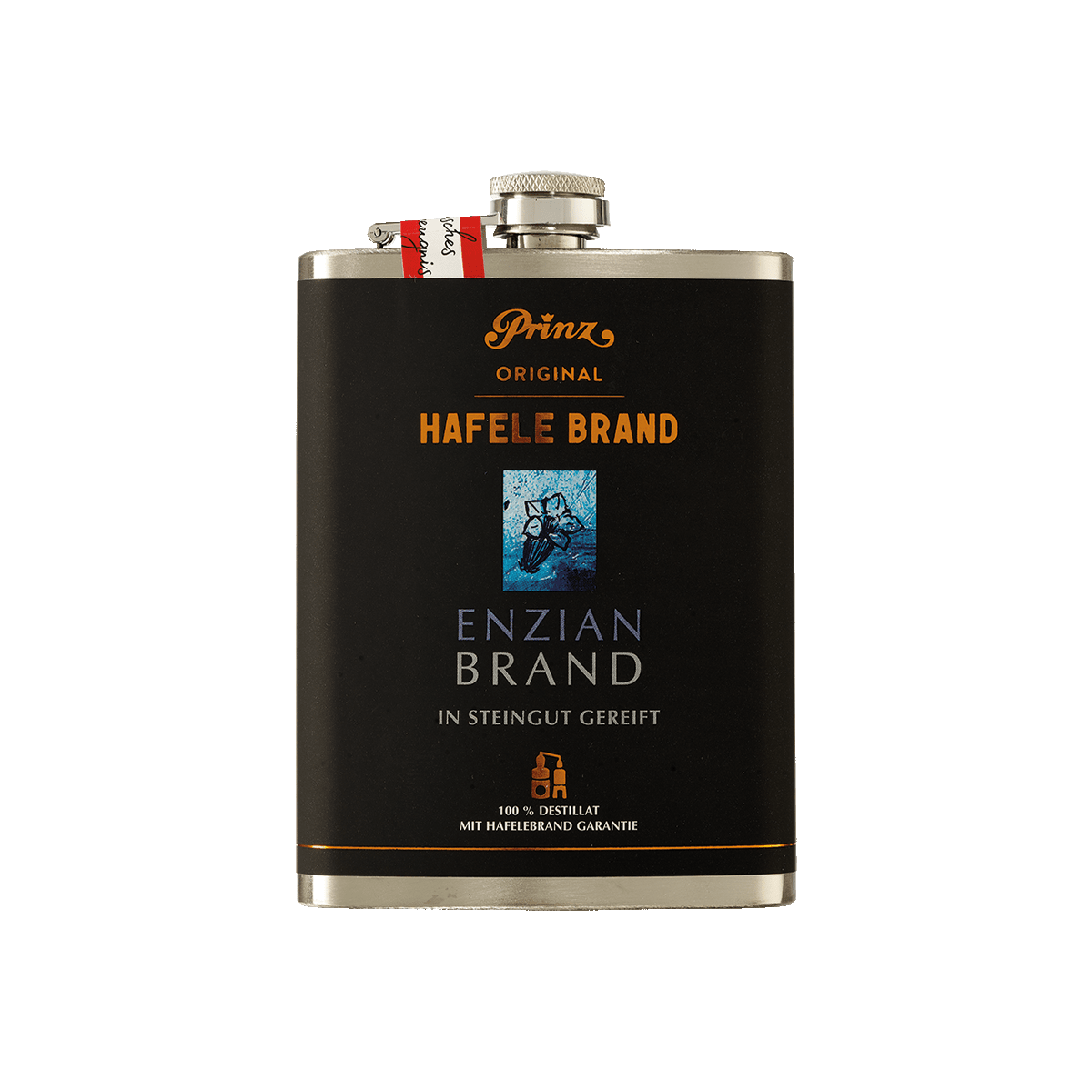 Edelstahl-Flachmann Hafele Enzian Brand 45 % vol