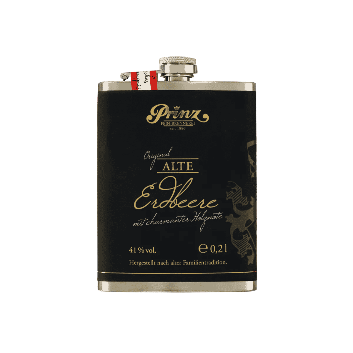 Edelstahl-Flachmann mit Alte Erdbeere - 200 ml | 41 % vol