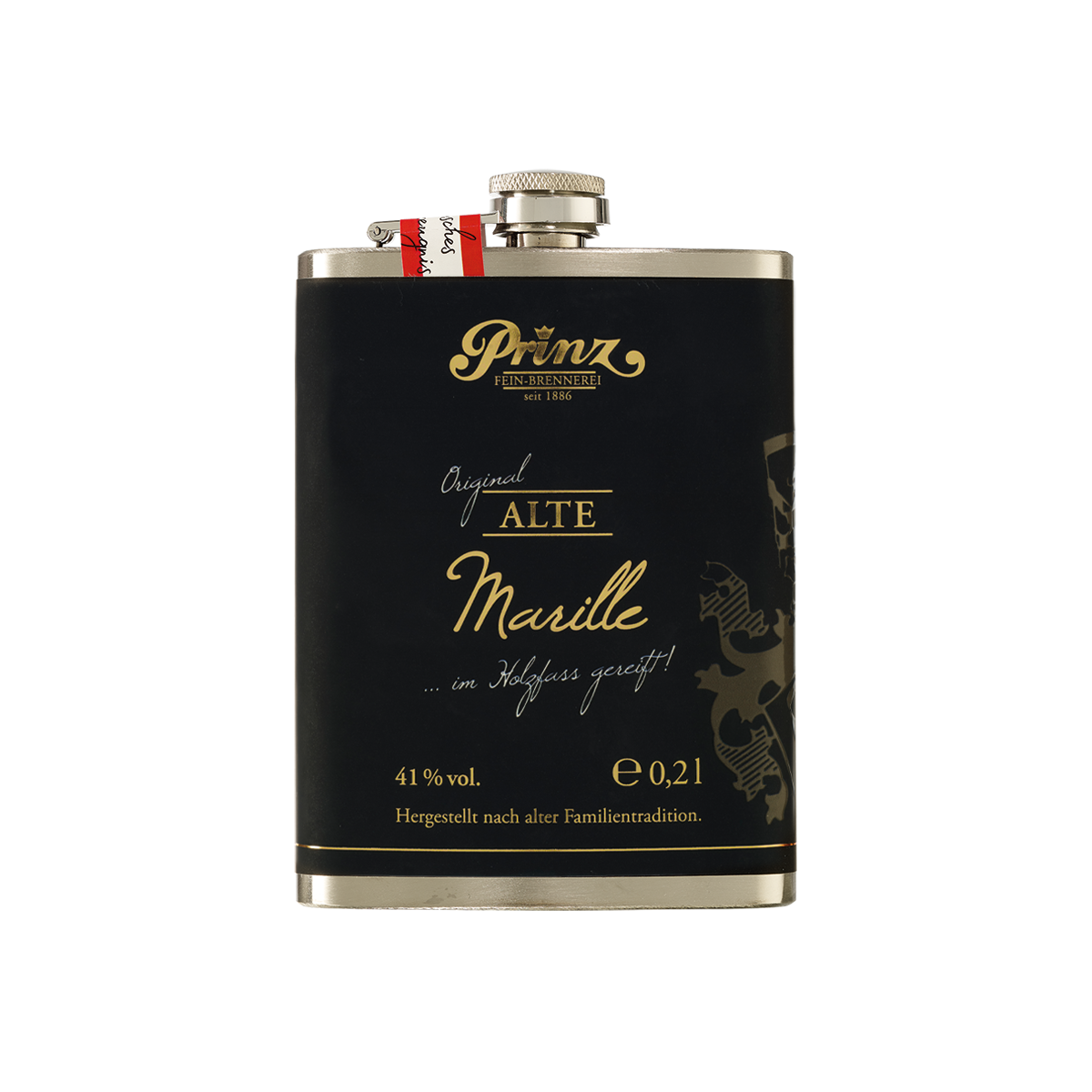 Edelstahl-Flachmann mit Alter Marille 41 % vol
